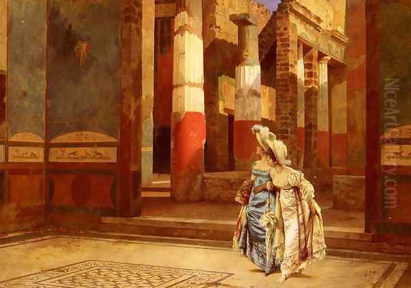 A Visit To Pompeii Oil Painting by Luigi Bazzani