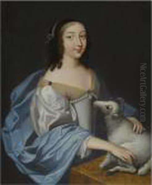 Portrait Of A Lady, Half Length, As Saint Agnes Oil Painting by Charles Beaubrun