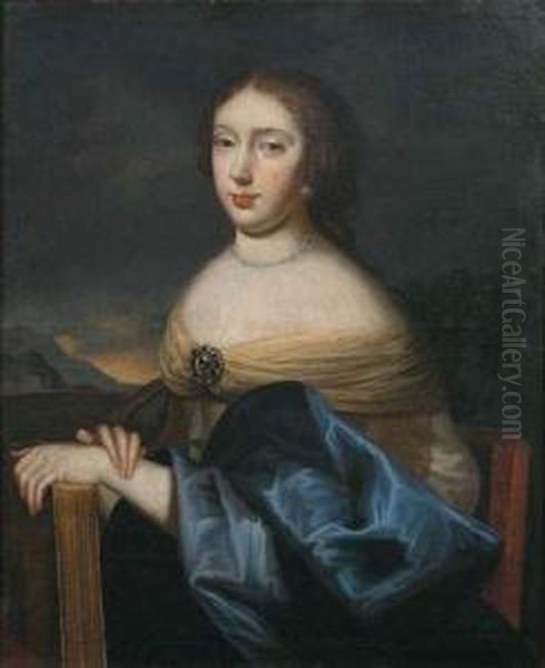 Portrait D'une Femme De Qualite, A Mi-corps, Sur Fond De Paysage Oil Painting by Charles Beaubrun