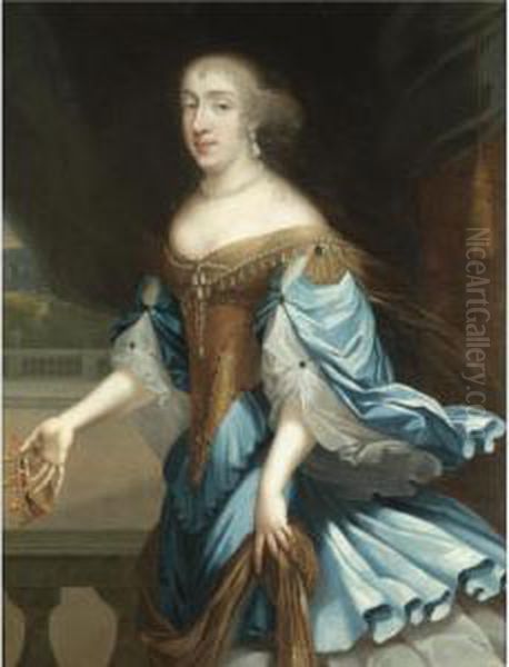 Portrait Of A Lady, Three-quarter Length, Holding A Crown Oil Painting by Charles Beaubrun