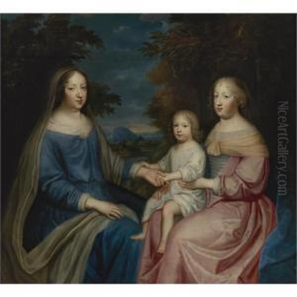 A Portrait Of Anne Of Austria 
With Marie-therese Of Spain Holding Louis, The Grand Dauphin Oil Painting by Charles Beaubrun