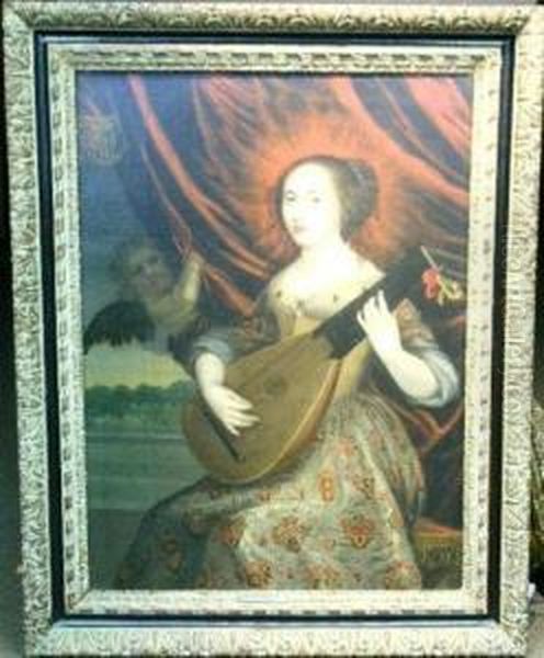 Portrait Of A Woman With Lute Oil Painting by Charles Beaubrun