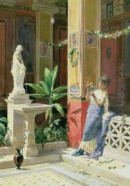 In a Courtyard in Pompeii 1878 Oil Painting by Luigi Bazzani