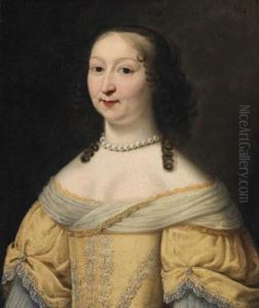 Portrait Of A Lady, Bust-length, In A Yellow Embroidereddress Oil Painting by Charles Beaubrun