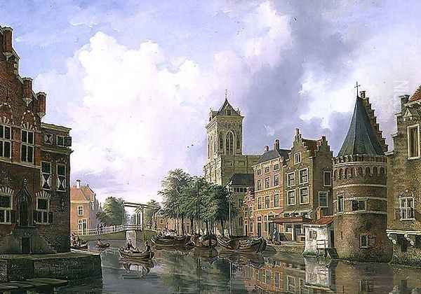 Amsterdam Street Scene Oil Painting by Petrus Augustus Beretta