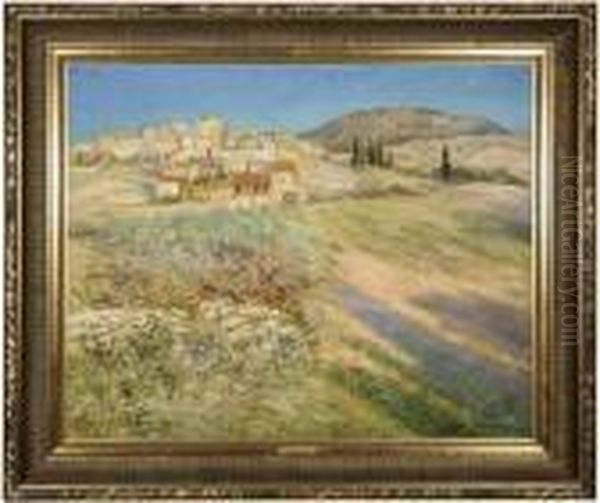 Mediterranean Hillside Village Oil Painting by Jean Beauduin