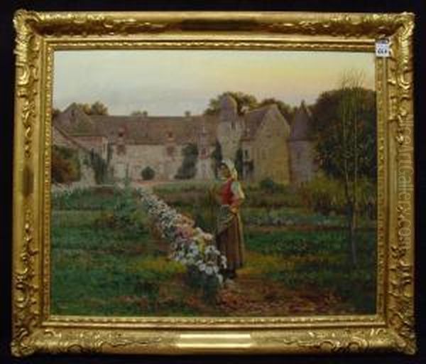 Frau Beider Gartenarbeit Oil Painting by Jean Beauduin