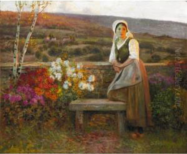 Girl In The Evening Light Oil Painting by Jean Beauduin