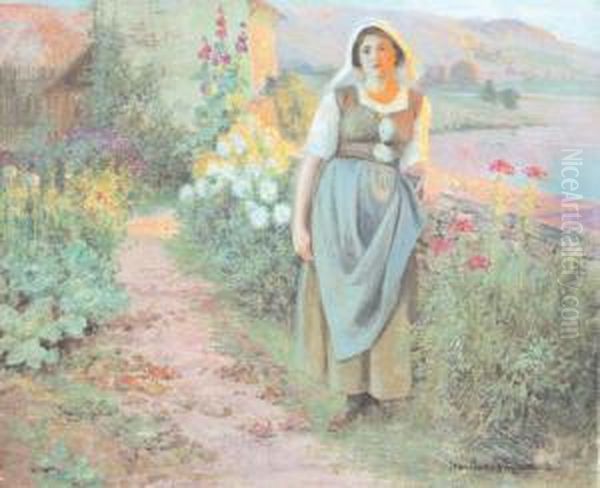 Contadina Fra I Fiori Oil Painting by Jean Beauduin