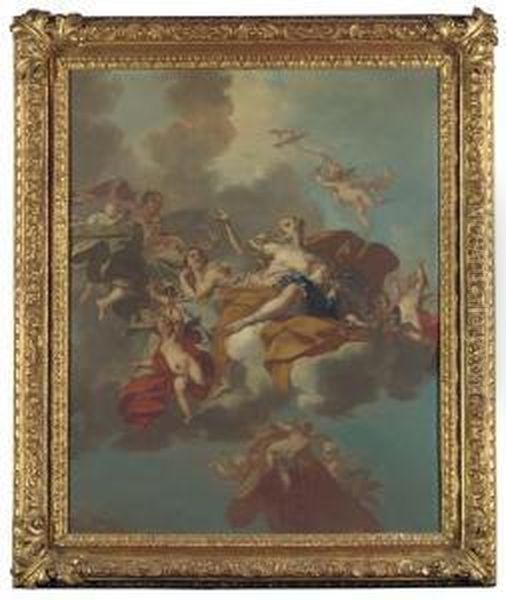 Venus And Cupid Enthroned Among Clouds Oil Painting by Claudio Francesco Beaumont