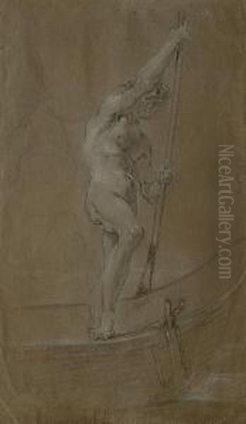 A Standing Male Nude In A Boat (charon?) Oil Painting by Claudio Francesco Beaumont