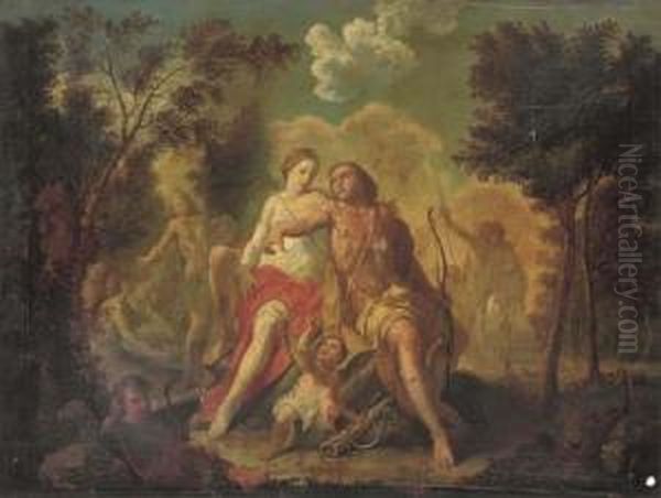 Venus And Adonis Oil Painting by Claudio Francesco Beaumont