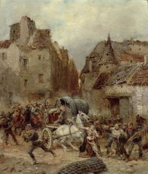 Plunderung Wahrend Des Krieges Von 1870. Oil Painting by Wilfred Constant Beauquesne