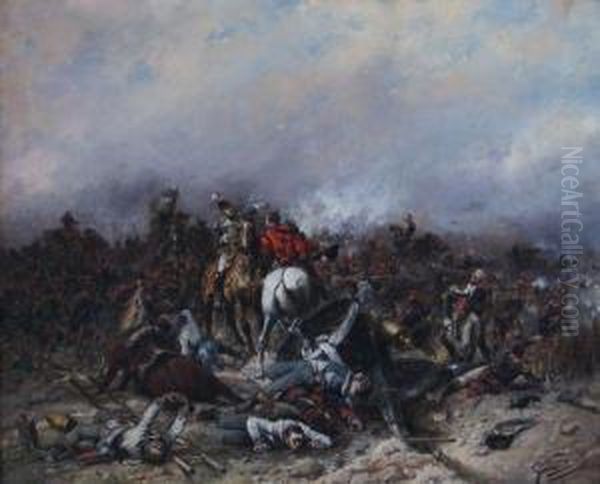 Battle Scene Oil Painting by Wilfred Constant Beauquesne