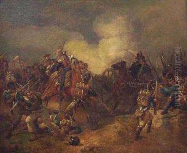 Battle Scene Oil Painting by Wilfred Constant Beauquesne