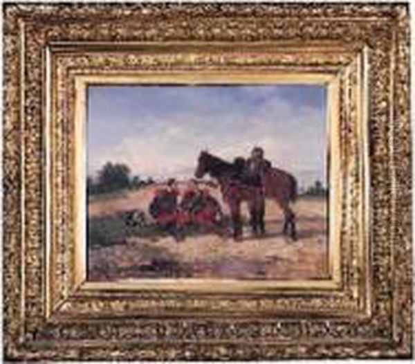 Halte De Soldats Oil Painting by Wilfred Constant Beauquesne