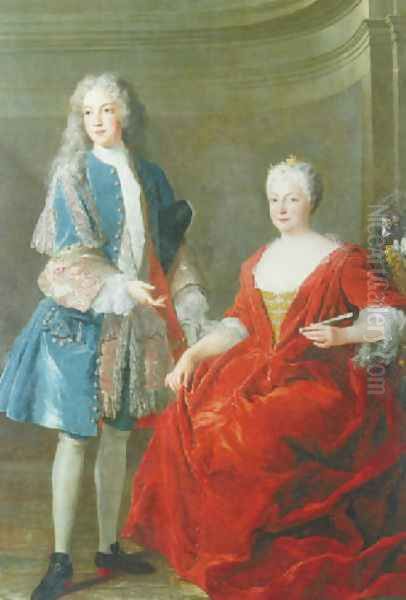 Portrait of a noble lady and young man, Probably the Duchess of Lorraine and her son 1722 Oil Painting by Alexis-Simon Belle