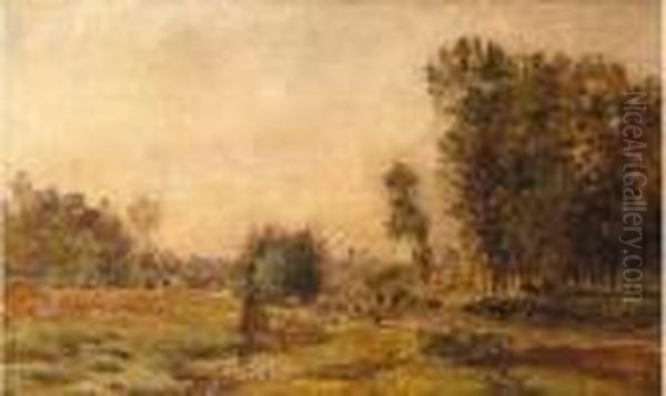 Promeneuse Pres D'une Riviere Oil Painting by Charles Joseph Beauverie