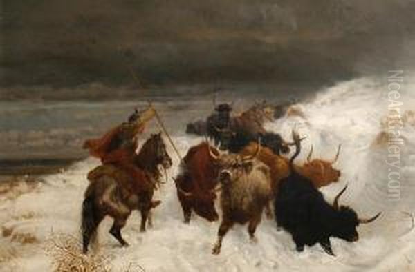 Rounding The Cattle Oil Painting by Richard Beavis