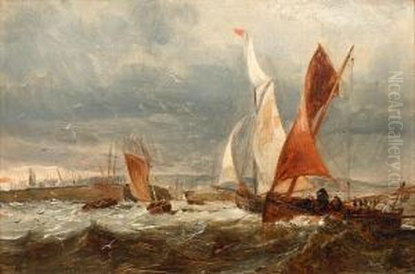 Fishing Boats In Harbour Oil Painting by Richard Beavis