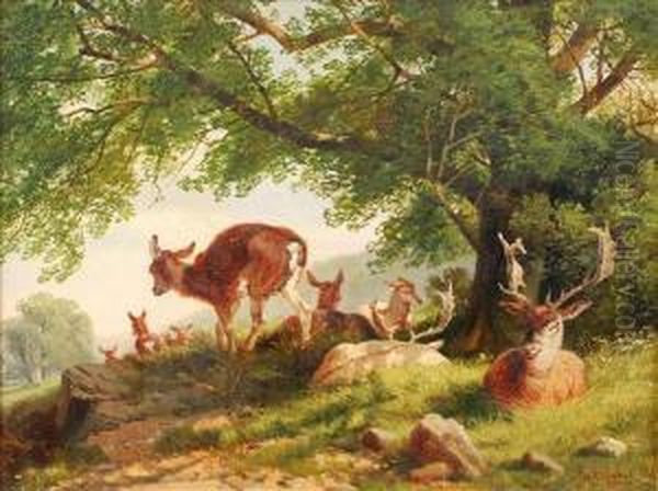 Deer In Longleatpark Oil Painting by Richard Beavis