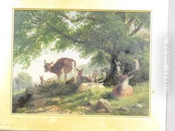 Deer Under Trees Oil Painting by Richard Beavis