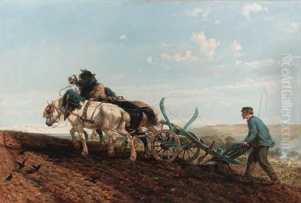 Ploughing The Furrow Oil Painting by Richard Beavis