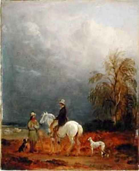 A Traveller and a Shepherd in a Landscape Oil Painting by Edmund Bristow