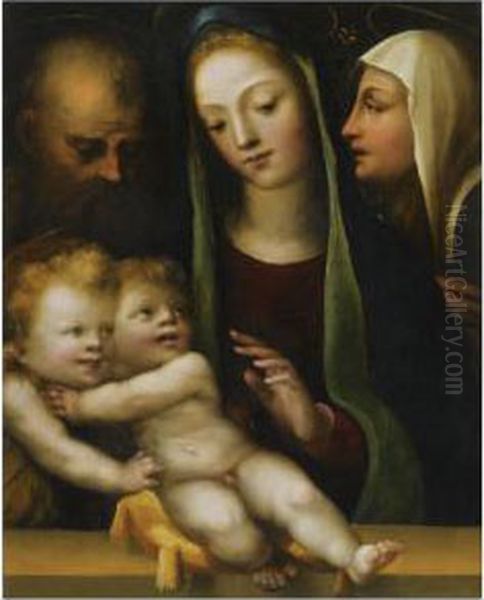 The Holy Family With The Infant Saint John The Baptist And Saint Catherine Of Siena Oil Painting by Domenico Beccafumi