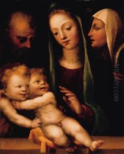 The Holy Family With The Infant Saint John The Baptist And Saintcatherine Of Siena Oil Painting by Domenico Beccafumi