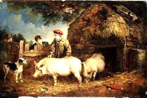 Feeding the Pigs Oil Painting by Edmund Bristow