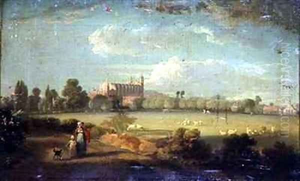 A View of Eton from the Playing Fields Oil Painting by Edmund Bristow