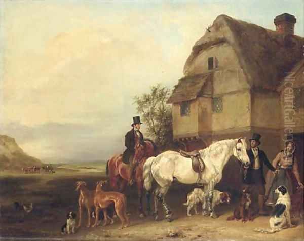 A sporting party outside a house Oil Painting by Edmund Bristow