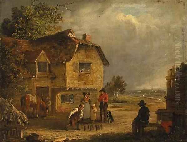 A game of skittles Oil Painting by Edmund Bristow