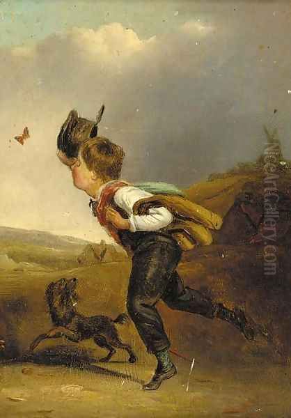 Chasing the butterfly Oil Painting by Edmund Bristow