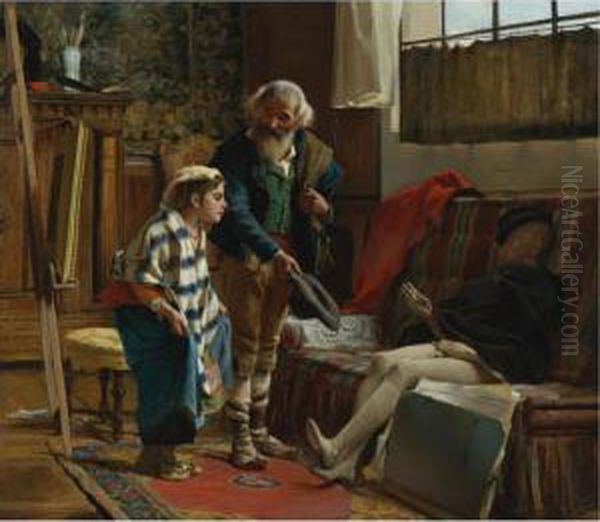 The Artist's Studio Oil Painting by Luigi Bechi