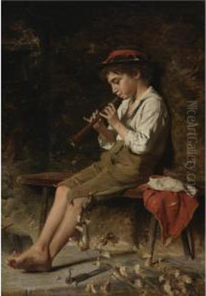 Boy Playing Clarinet Oil Painting by Luigi Bechi