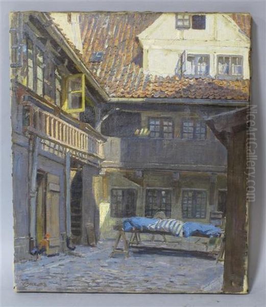 European Courtyard Oil Painting by Christian Frederick Beck