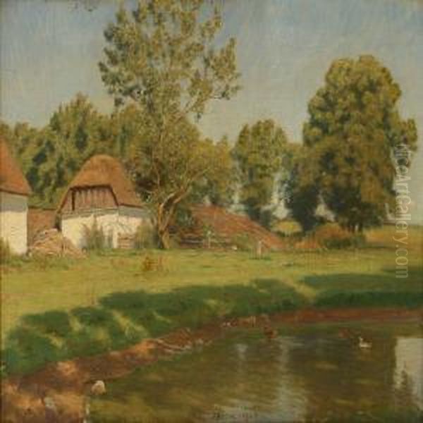 Summerday At A Farm Oil Painting by Christian Frederick Beck