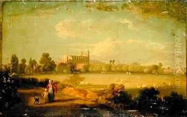 View of Eton From The Playing Fields Oil Painting by Edmund Bristow