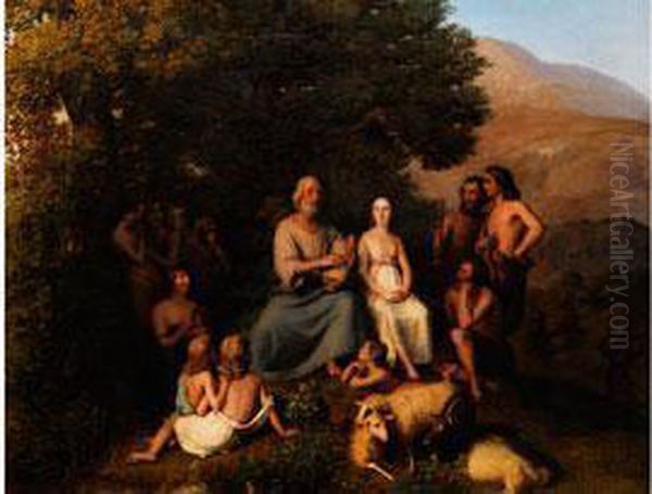 Homer Singt Im Kreis Junger Griechen Oil Painting by Carl Ludwig Friedrich Becker