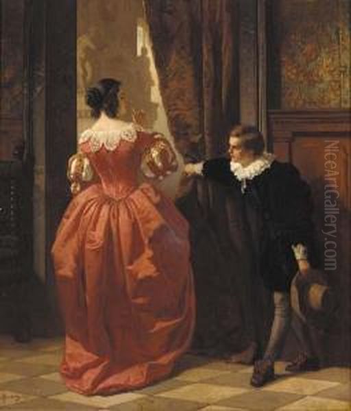 Behind The Curtain Oil Painting by Carl Ludwig Friedrich Becker