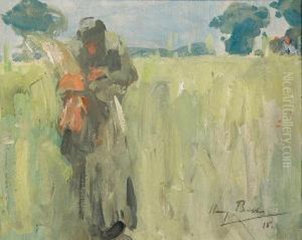 Woman Gleaning Oil Painting by Harry Becker