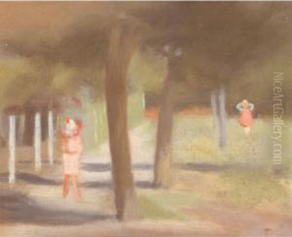 Figures On A Bayside Path Oil Painting by Clarice Marjoribanks Beckett