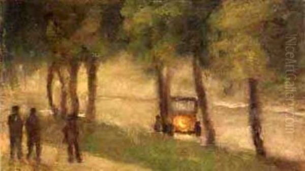 Figures And Car Oil Painting by Clarice Marjoribanks Beckett