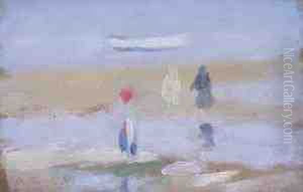 Beach Scene Oil Painting by Clarice Marjoribanks Beckett