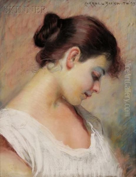 Portrait Head Of A Woman Oil Painting by James Carroll Beckwith