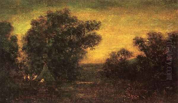 Landscape with Indian Encampment Oil Painting by Ralph Albert Blakelock