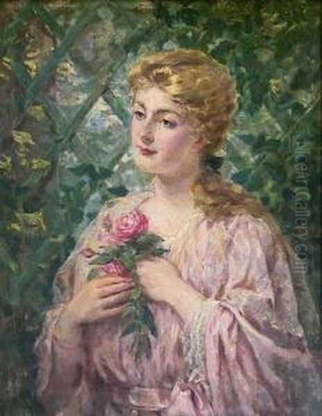 Portrait Of A Woman Holding A Rose Oil Painting by James Carroll Beckwith