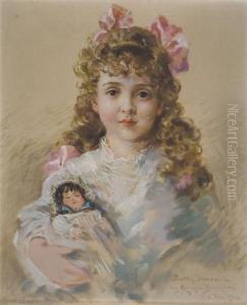 Little Girl With Her Doll Oil Painting by James Carroll Beckwith